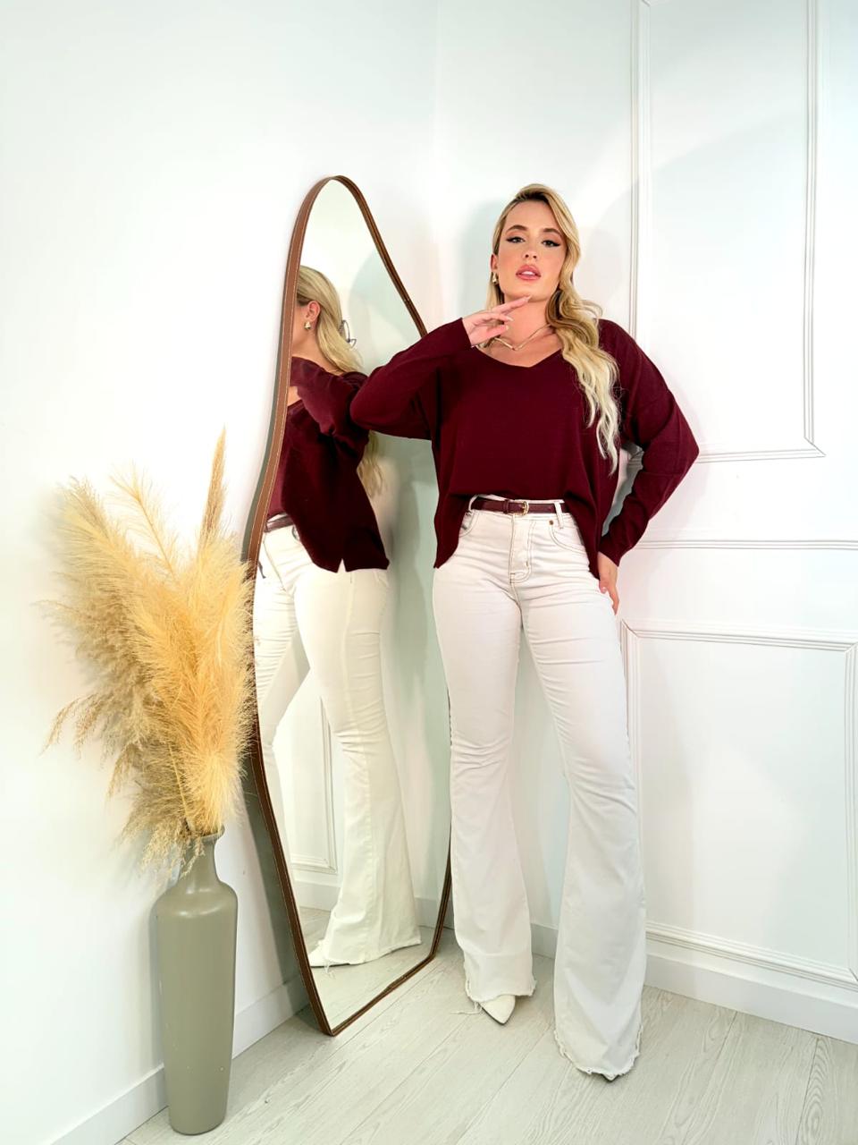 Blusa fina decote modal oversized