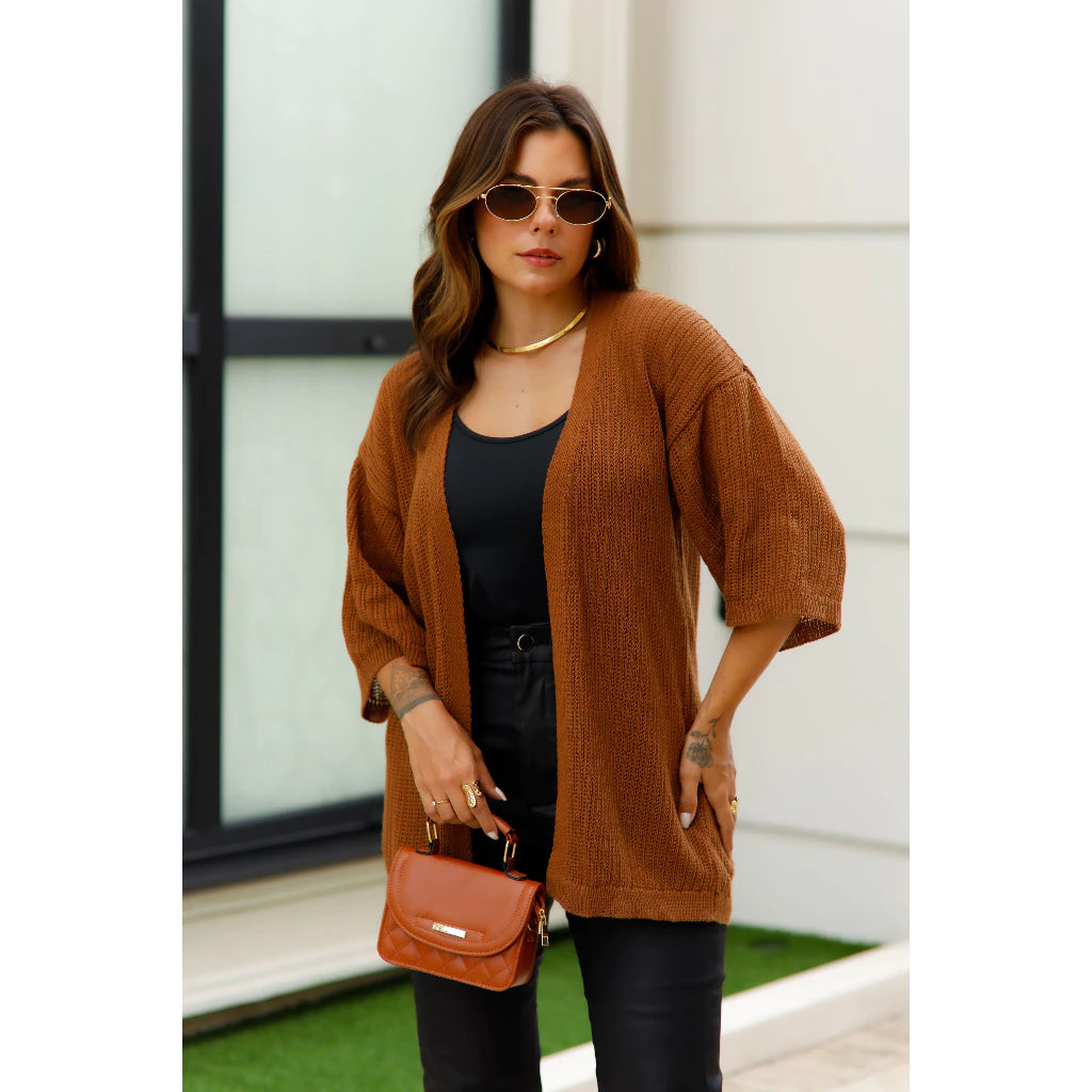 Cardigan Manga curta Oversized